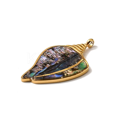 304 Stainless Steel Pave Natural Paua Shell Pendants STAS-Z148-02G-1