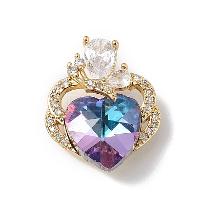Real 18K Gold Plated Rack Plating Brass Micro Pave Clear Cubic Zirconia Pendants KK-C015-11G-10-1