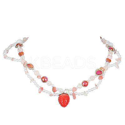 Resin Strawberry Pendant Necklace NJEW-FZ00004-12-1