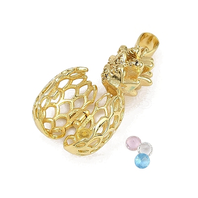 Brass Micro Pave Clear Cubic Zirconia Pineapple Bead Cage Pendants KK-I358-009G-1