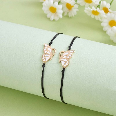 2Pcs Brass Enamel Butterfly Link Bracelets Set JB729B-1