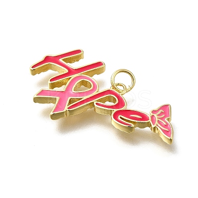 October Breast Cancer Pink Awareness Ribbon Brass Enamel Pendants KK-S517-04G-G-1