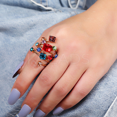 Alloy Rhinestone Multi-layer Rings VU7935-5-1