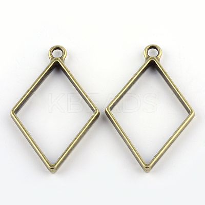 Rack Plating Alloy Rhombus Open Back Bezel Pendants PALLOY-S047-14F-FF-1