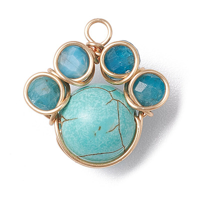 4Pcs 4 Styles Copper Wire Wrapped Natural & Synthetic Mixed Gemstone Faceted Beaded Pendants PALLOY-TA00168-01-1