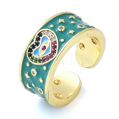 Brass Micro Pave Cubic Zirconia Enamel Cuff Rings for Women RJEW-L113-019G-01-1