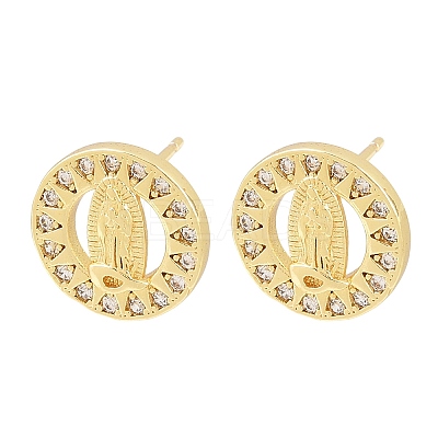 Brass Micro Pave Clear Cubic Zirconia Virgin Mary Stud Earrings EJEW-F400-23A-G-1