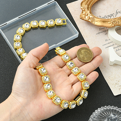 1Pc Zinc Alloy Pave Square Clear Glass Tennis Necklaces for Womem NJEW-SP0001-07G-1