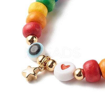 Evil Eye Star Heart Braided Bead Bracelet for Kid BJEW-JB06777-1