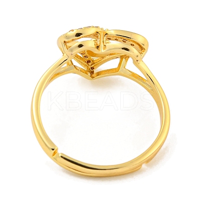 Heart with Letter Rack Plating Brass Micro Pave Clear Cubic Zirconia Adjustable Rings for Women RJEW-I105-01G-V-1