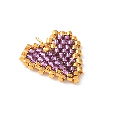 Handmade Glass Seed Beaded Heart Charms PALLOY-MZ00609-1