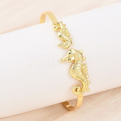 Marine Organism Brass Cuff Bangles for Women BJEW-D368-03N-G-1
