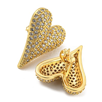 Heart Shape Brass Micro Pave Clear Cubic Zirconia Stud Earrings X-EJEW-Q785-13G-1