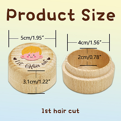 Round Beech Wooden 3D Engraved My First Curl Boy Box CON-WH0120-002-1