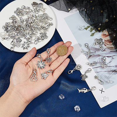48Pcs 12 Styles Alloy Pendant Decorations HJEW-FH00011-1