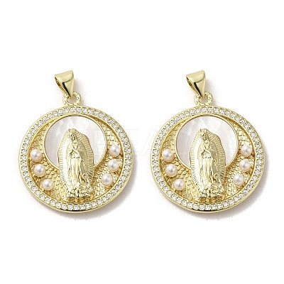 Brass Pave Shell Pendants KK-I708-16C-G-1