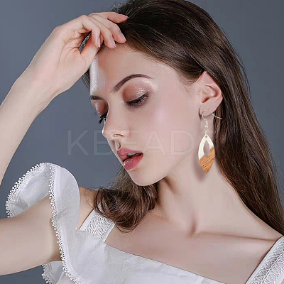 6 Pair 6 Color Resin & Wood Dangle Earrings with Iron Pins EJEW-AB00031-1
