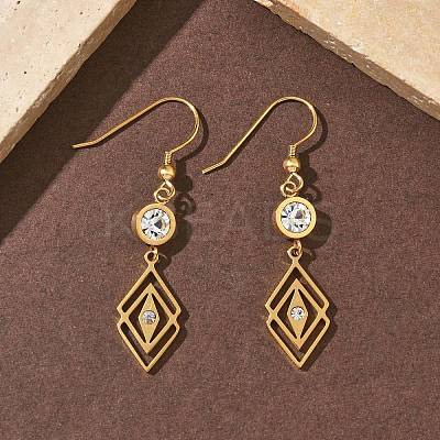 304 Stainless Steel Rhombus Dangle Earrings EJEW-Z129-12G-02-1