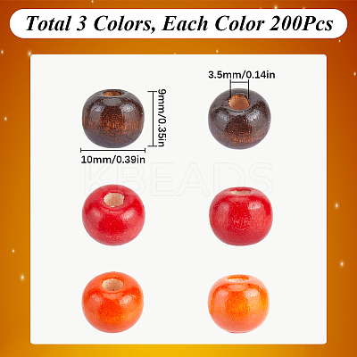 600Pcs 3 Colors Dyed Natural Wood Beads WOOD-SC0001-82B-1