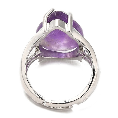 Natural Amethyst Teardrop Adjustable Rings RJEW-K241-03P-15-1