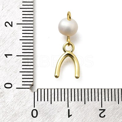 Brass & Natural Pearl U Shaped Pendants KK-Z093-38G-1