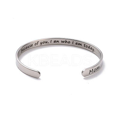 Non-Tarnish 304 Stainless Steel Open Cuff Bangle BJEW-G653-01P-06-1