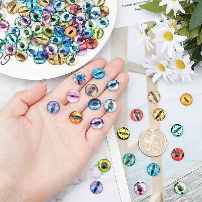 200Pcs Half Round/Dome Dragon Eye Printed Glass Cabochons GGLA-SC0001-55-1