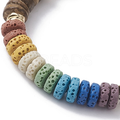 Dyed Natural Lava Rock & Coconut & Synthetic Turquoise Beaded Stretch Bracelet BJEW-JB10061-01-1