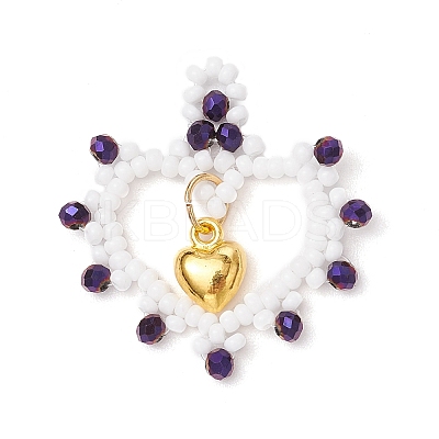 Glass Seed Beaded Heart Pendants PALLOY-MZ00588-1