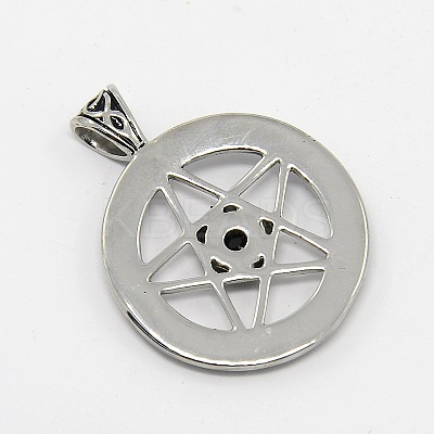 Vintage Men's 304 Stainless Steel Ring with Pentagram Star Pendants STAS-O044-25A-1