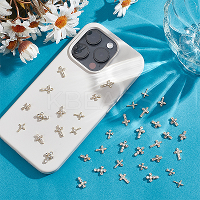 48Pcs 6 Styles Alloy Rhinestone Cross Cabochons DIY-GO0002-01-1