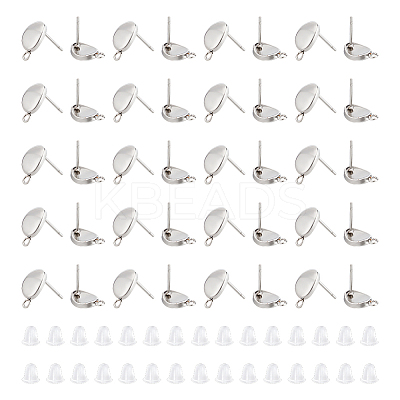 50Pcs 201 Stainless Steel Oval Stud Earring Findings STAS-UN0047-56-1