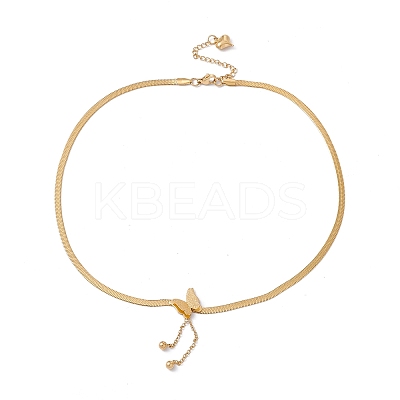 3D Butterfly with Chain Tassel Pendant Necklace with Herringbone Chains LS-NJEW-G074-43G-1