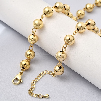 Brass Round Beads Link Chain Necklaces for Women NJEW-B157-19G-1