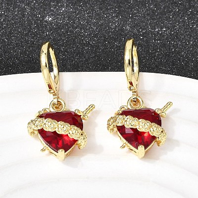 Heart Brass Glass Hoop Earrings EJEW-P333-09A-G-1