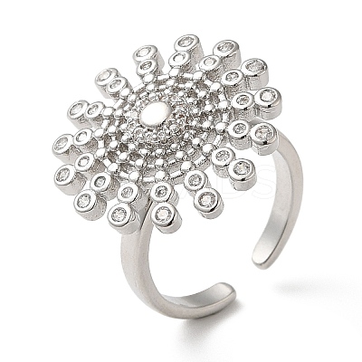 Rotatable Cubic Zirconia Flower Open Ring LS-RJEW-Q776-05P-1