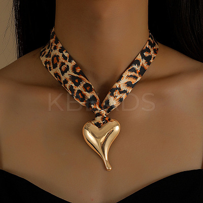 Cloth Leopard Print Scarf Necklaces with Alloy Pendant FS-WG91A7A-03-1