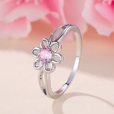 Flower Brass Micro Pave Pearl Pink Cubic Zirconia Finger Rings FS-WGCFB35-04-1