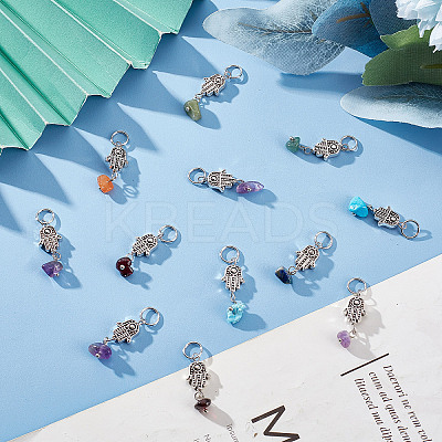 4 Sets 7 Styles Chakra Mixed Stone Chips Alloy Pendants FIND-CN0001-30-1