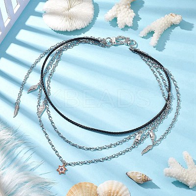 Summer 304 Stainless Steel Figaro Chain & Braided Leather Cord Chain Belts NJEW-C00034-1