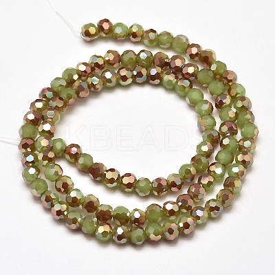 Faceted Round Half Rainbow Plated Imitation Jade Electroplate Glass Beads Strands X-EGLA-J130-HR02-1