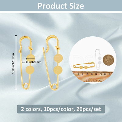 20Pcs 2 Colors Brass Safety Pins Brooch Findings KK-FH0007-85B-1