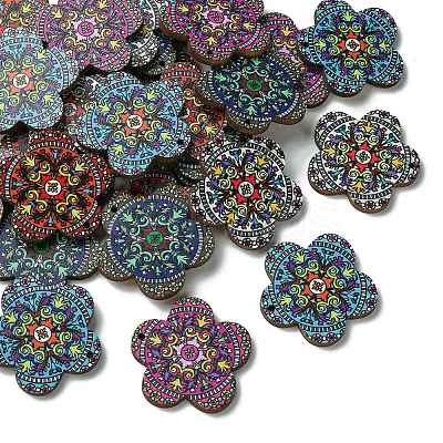 30Pcs 5 Colors Printed Natural Basswood Pendants WOOD-CJ0001-86-1