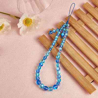 Round Synthetic Moonstone Beaded Mobile Straps HJEW-SW00042-08-1