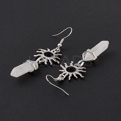 Natural Quartz Crystal Bullet with Sun Dangle Earrings EJEW-I276-01P-20-1