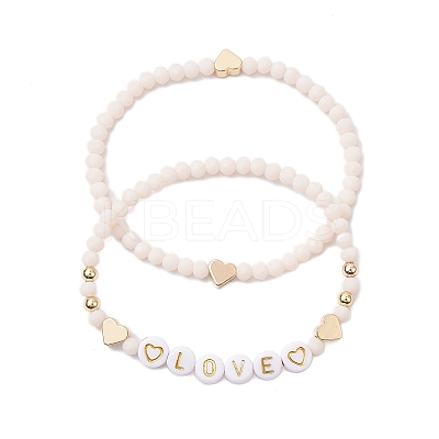 2Pcs 2 Styles Frosted Faceted Glass Beaded Stretch Bracelet Sets BJEW-JB10452-03-1