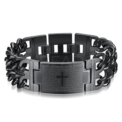 Stainless Steel Rectangle with Holy Writ Link Bracelet for Men Women RELI-PW0001-042EB-1
