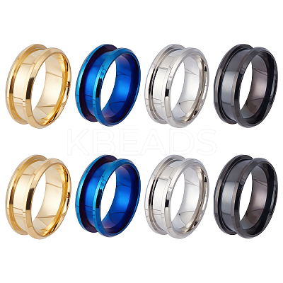 8Pcs 4 Colors 316L Stainless Steel Grooved Finger Ring Settings FIND-DC0001-04-1