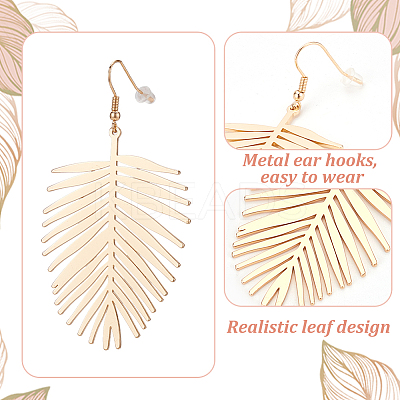 3 Pairs 3 Style Alloy Leaf Long Dangle Earrings for Women EJEW-AN0001-73-1