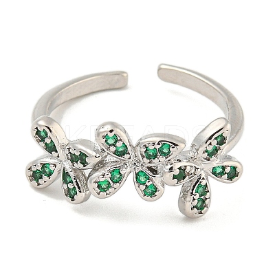 Flower Rack Plating Brass Micro Pave Cubic Zirconia Open Cuff Rings for Women RJEW-N047-01P-05-RS-1